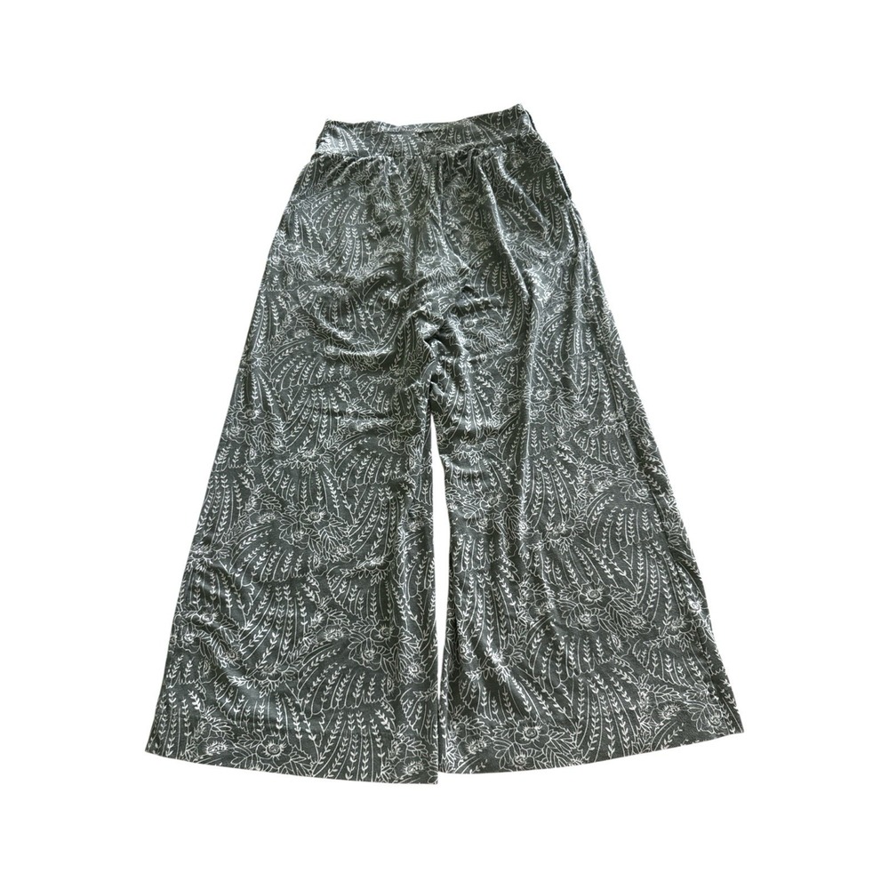 Pact Wide Leg Knit Pleated Pant Small Green Gray Floral Print Stretch Loungewear - Picture 7 of 7